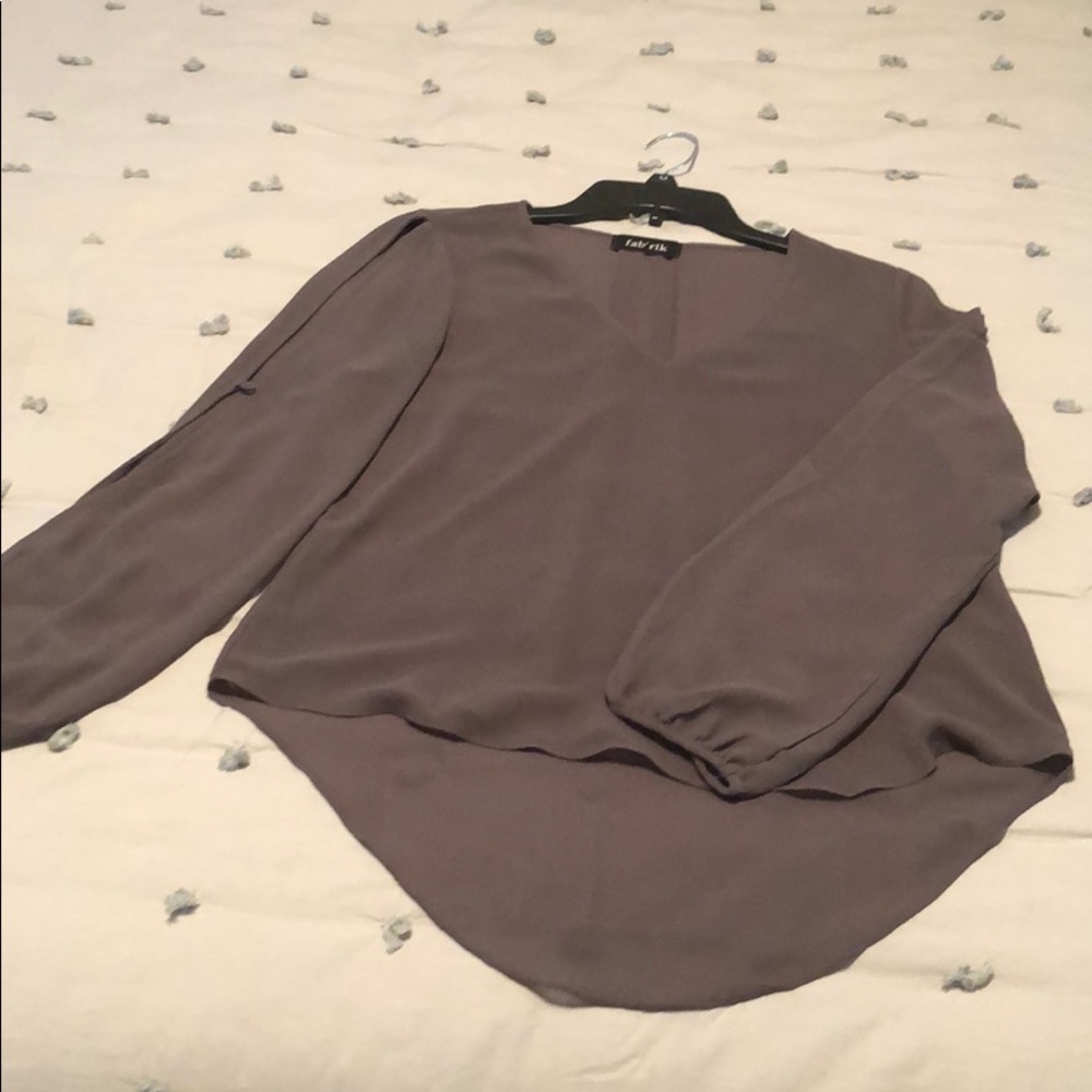 Fab’rik high/low hem blouse w/ peek a boo sleeves